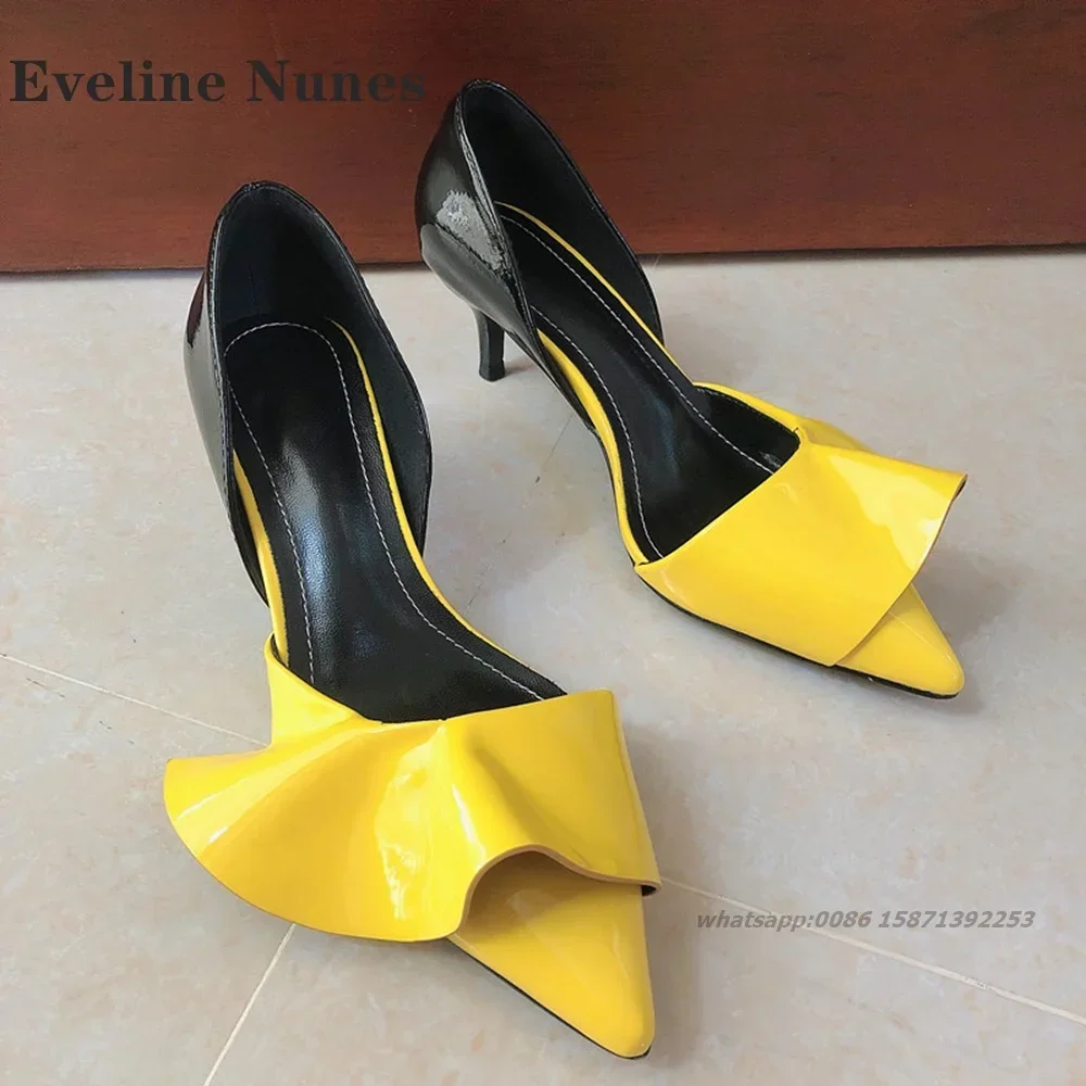 Mixed Colors Slip On Shallow Shoes 2025 Ruffles Patent Leather Women Sandals Pointed Toe Stiletto Cover Heel Side Air High Heels