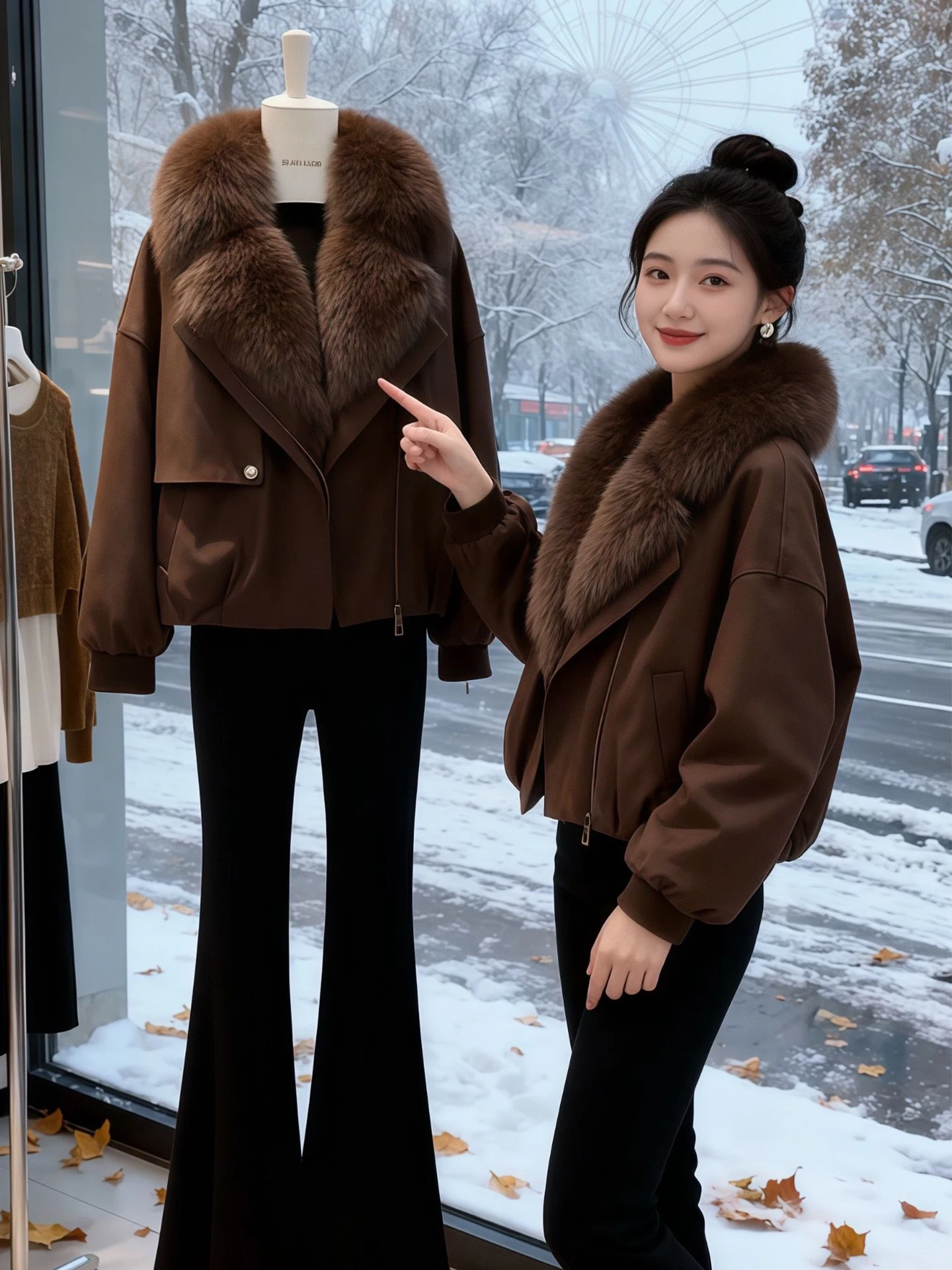 

Кардиган-жакет женский зимний с большим меховым воротником, утепленный, повседневный, универсальный, стильный, теплый, больших размеров