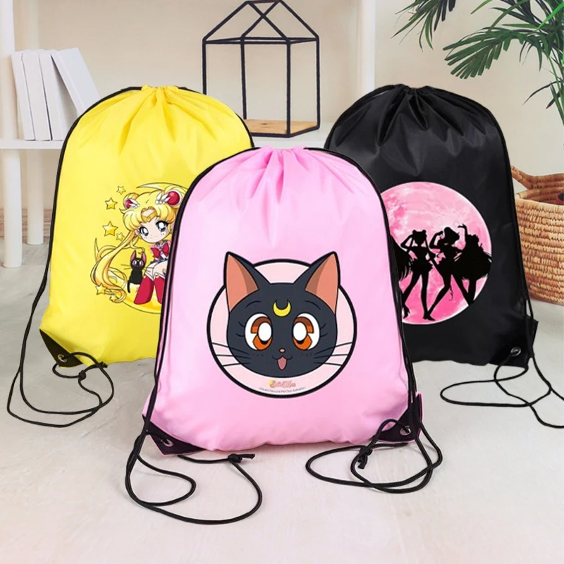 

Sailor Moons Girl Kids Drawstring Bag Anime Cartoon Graphic Print Sport Portable Pocket Women Party Gift Hand Bag Storage Pouche