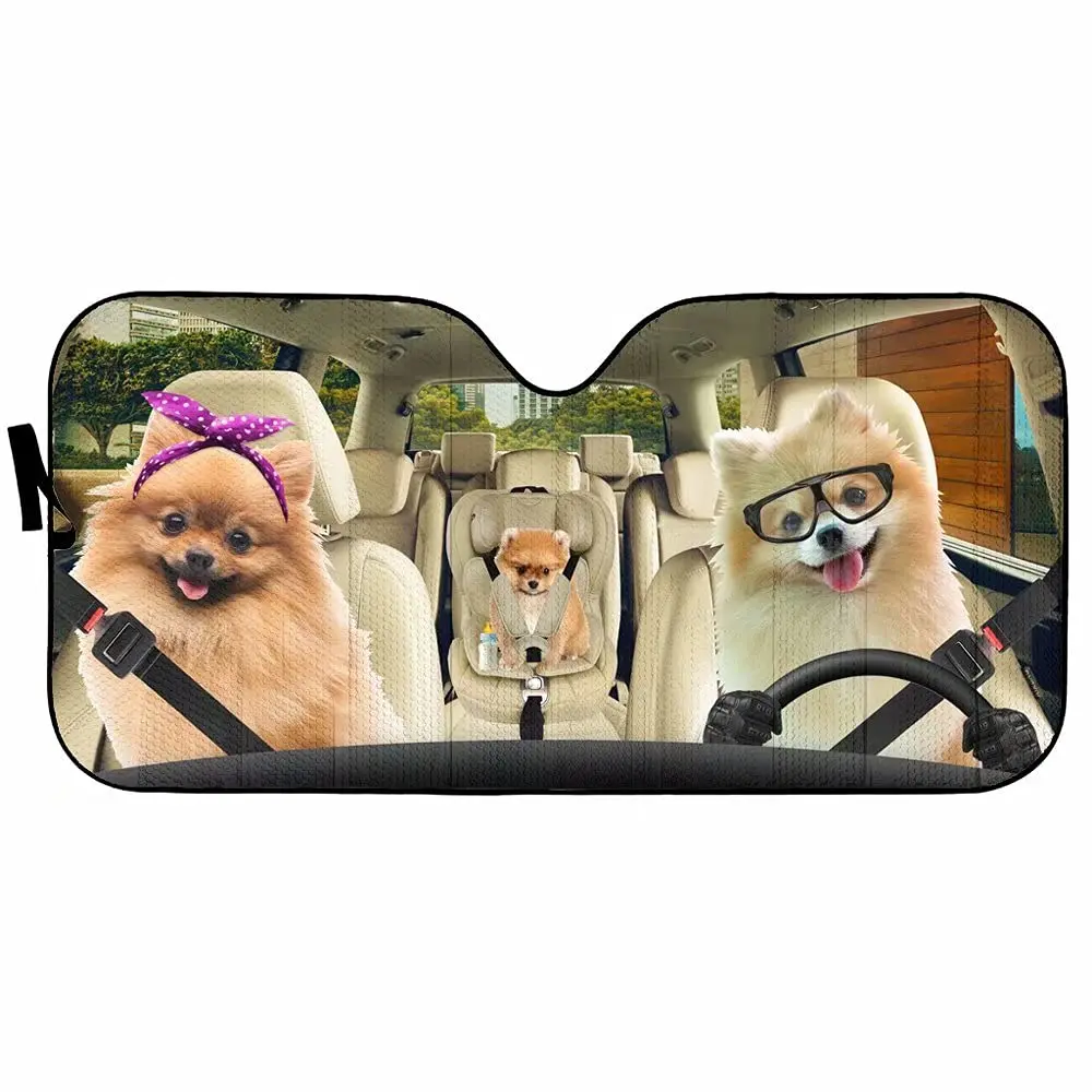 

Car sunshade Fawn Pomeranian Car Front Windshield Sun Shades Novetly Funny Family Dog Animal Universal Fit UV Ray Reflector