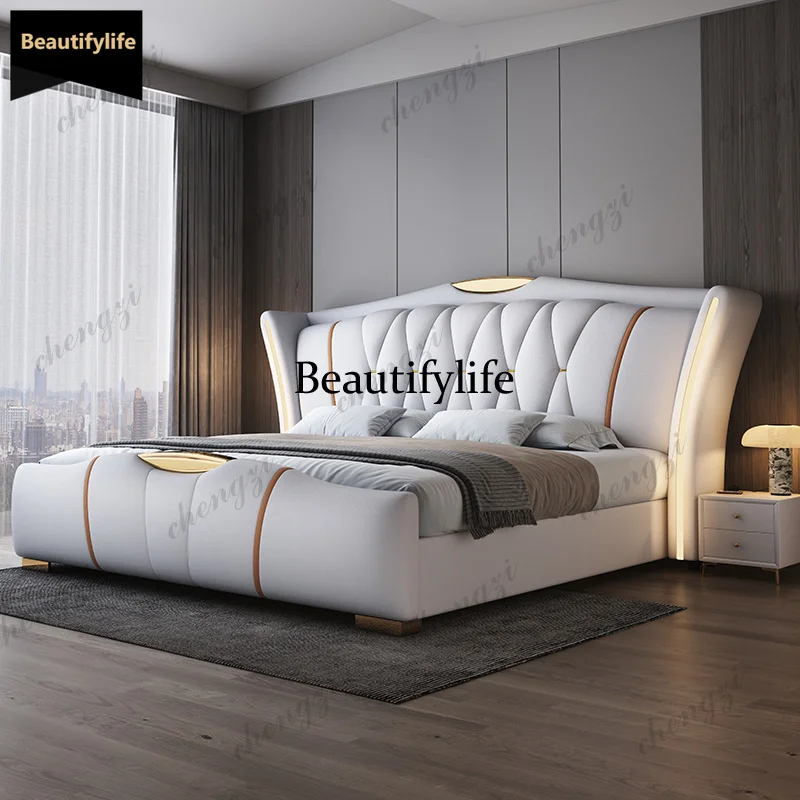 

Q181 Luxury Leather Bed European Design Wooden Storage Space Saving Bed Bedroom Double Frame Letto Matrimoniale Home Furniture