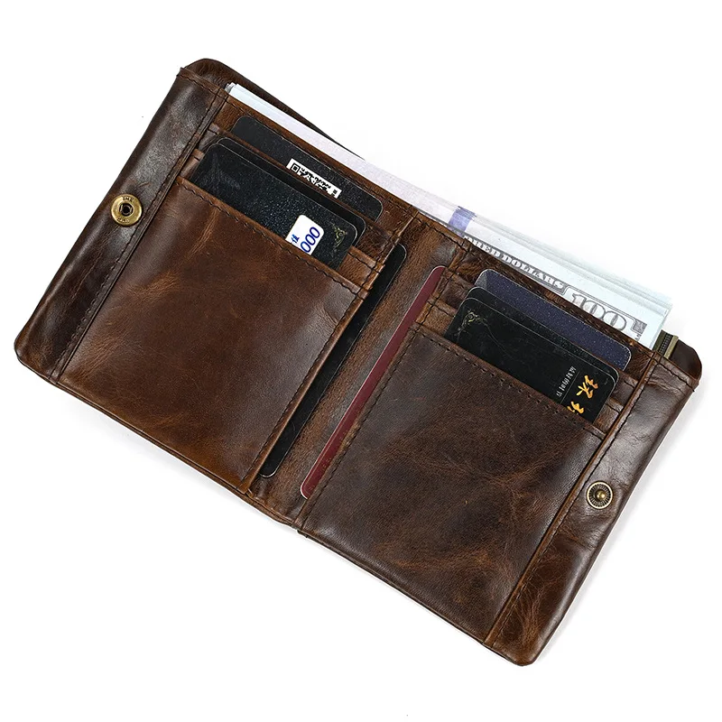 Genuine Leather Short Wallet High-grade Oil Leather Men  Women Fold Wallet Coin Purse with Top Layer Cowhide Multi-Card Coin Bag