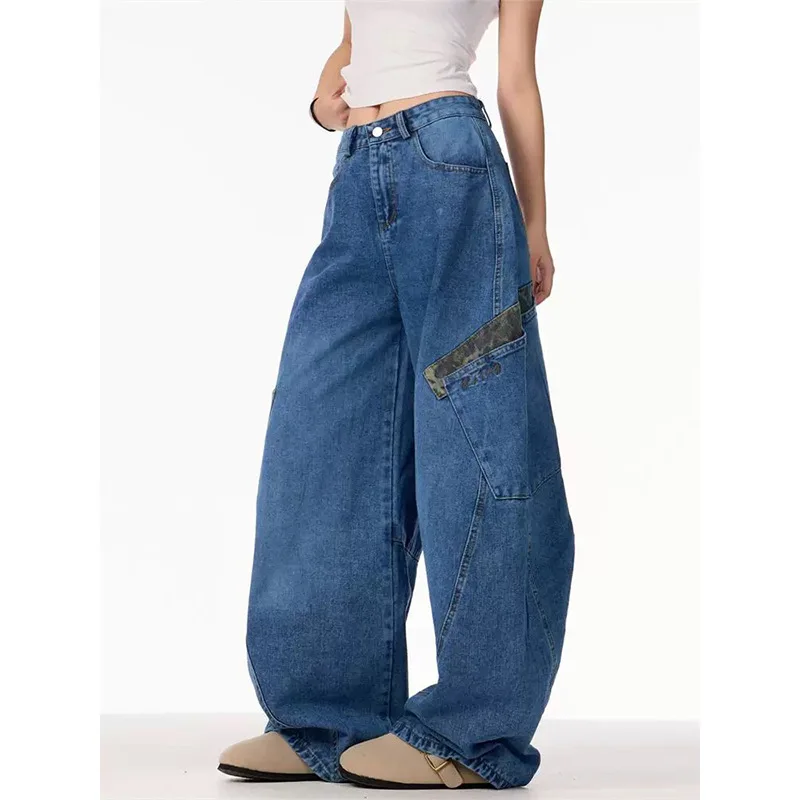 Women Fashion Denim Pants High Waist Straight Leg Baggy E-Girls Boyfriend Jeans Trousers Streetwear