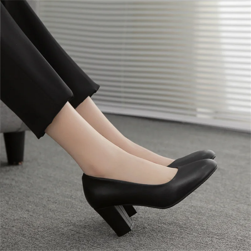 Size 32-43 Women\'s High Heel Shoes Platform Pumps Shoes Comfort Thick Heel Women Office Career Work Shoes Women