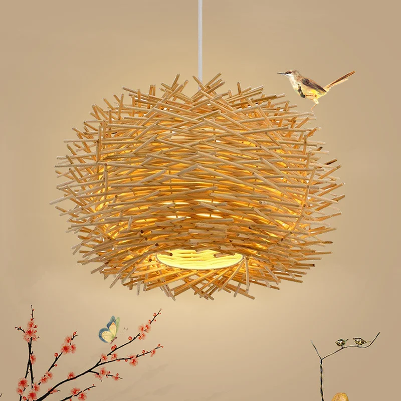 

Bird Nest Pendant Lamp Rattan Wicker Wood Handmade Suspension Light Hotel Cafe Living Dining Room Hanging Ceiling Chandelier