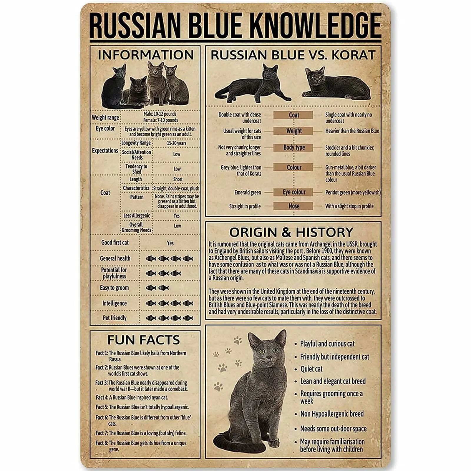 

Veidsuh Russian Blue Knowledge Metal Tin Sign Metal Poster Coffee Shop Bar Club Living Room School Wall Personalized Home Art Wa