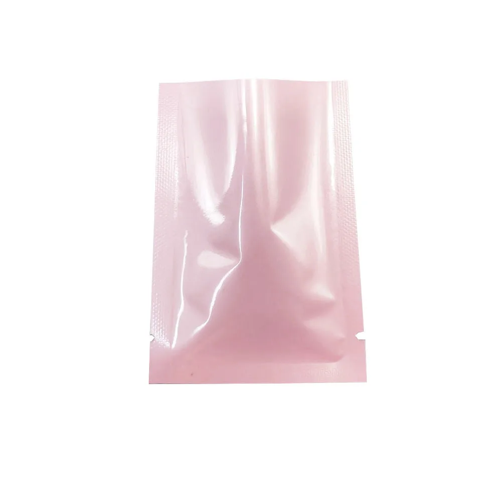 

Heat Sealable Open Top Mylar Bag Pink Colored Glossy Aluminum Foil Vacuum Food Bag For Snack Powder Sample Storage