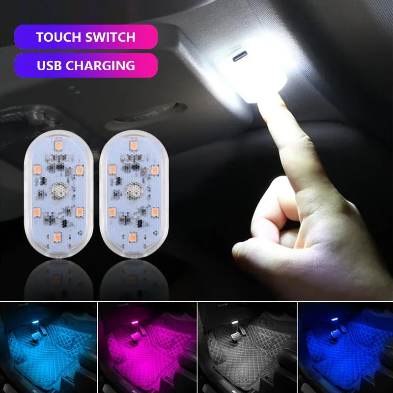 Car LED Touch Lights USB Sensor Rechargeable Reading Light Auto Door Light Roof Ceiling Lamp Car Interior Atmosphere Lamp