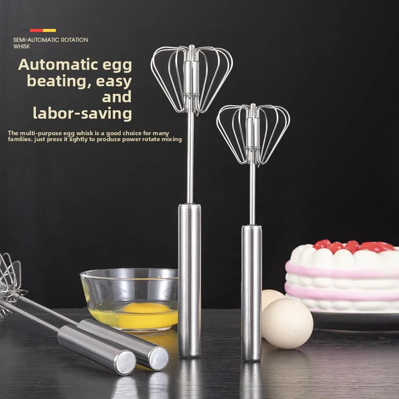 

Stainless steel semi-automatic egg beater press rotating egg beater household cream egg mixer baking gadget