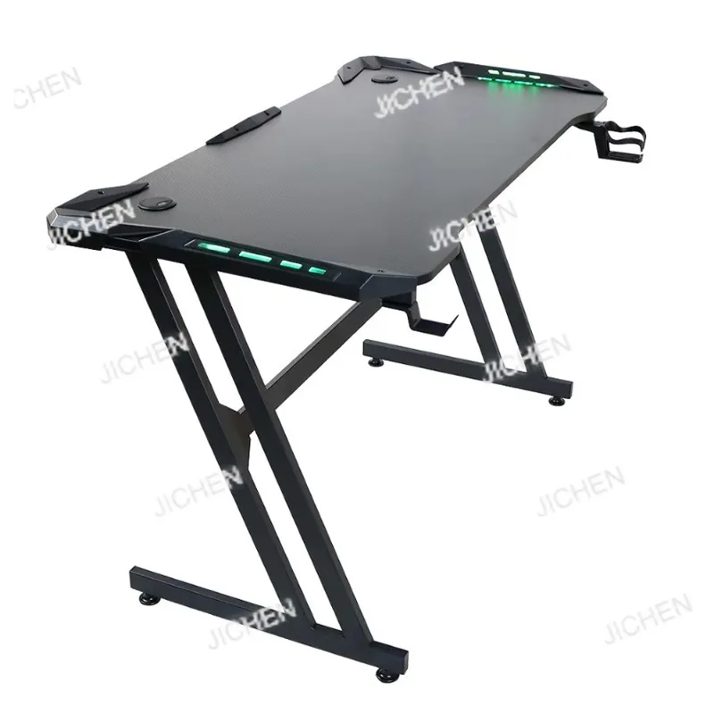 

Game Table with Light Emitting Diode Computer Desk for Player Setup Game Workstation Black Z-Shaped Table