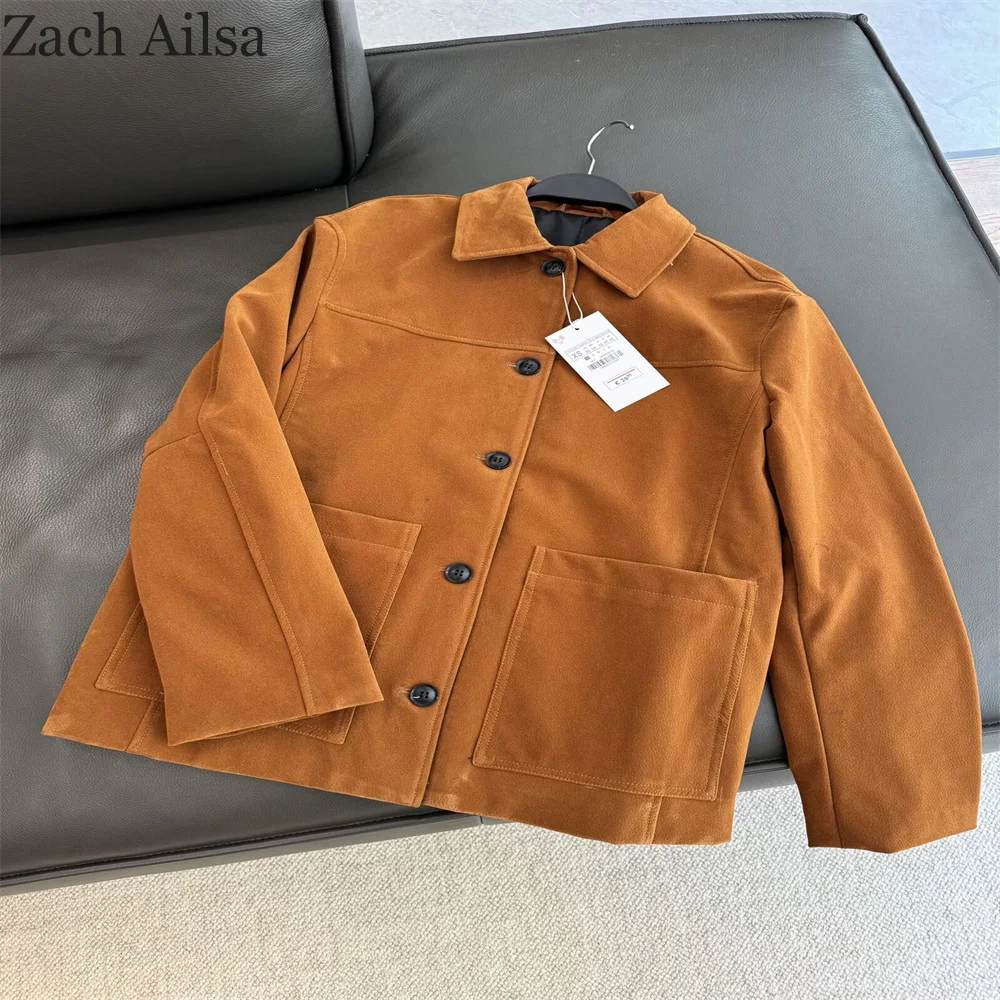 

Осенняя замшевая куртка Maillard с коричневым воротником, свободная замшевая кожаная куртка премиум-класса в стиле сарая для женщин