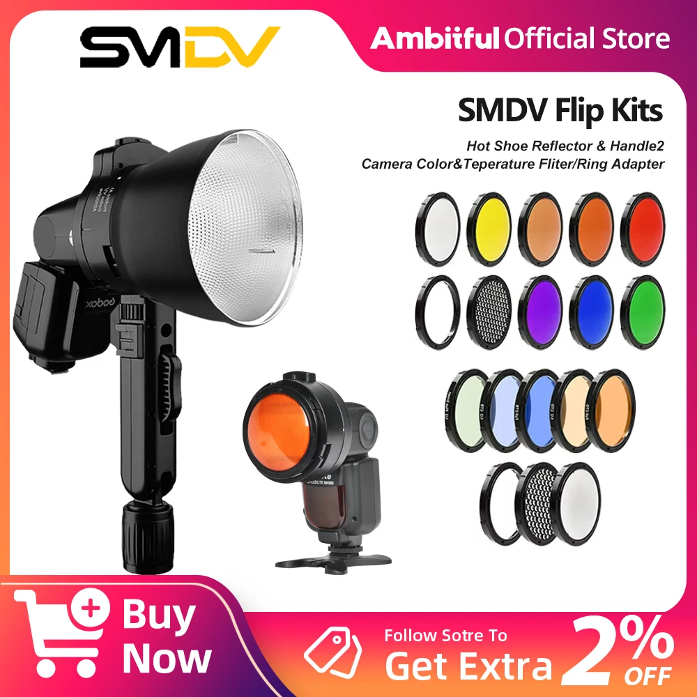 

SMDV Flip Reflector and Handle Color Temperature Filter Color Filter C1 G1 S A2 Adapter Photography Hot Shoe Light Quick-Release