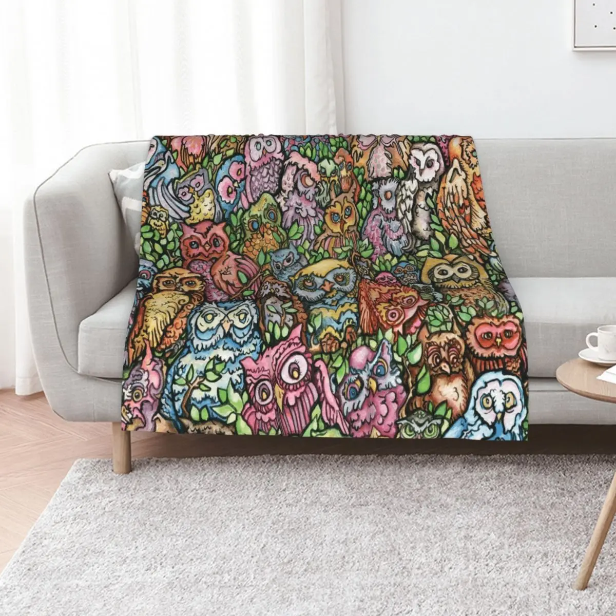 

Almost 60 Owls Throw Blanket Moving Decorative Throw Flannel Fabric Plaid on the sofa Blankets