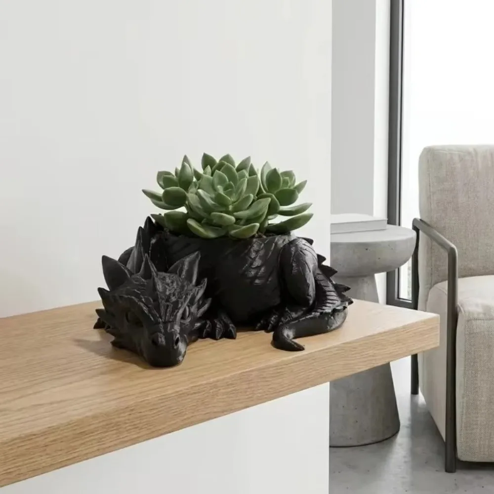 3D Printed Dragon Shaped Plant Pot Creative Funny Succulent Planter Handmade Lightweight Animals Flower Pot Desktop Decor