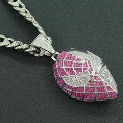 Hip Hop Inlaid Crystal Mask Pendant Necklace Fashion Women Men Cuban Chain Jewelry 2 Styles