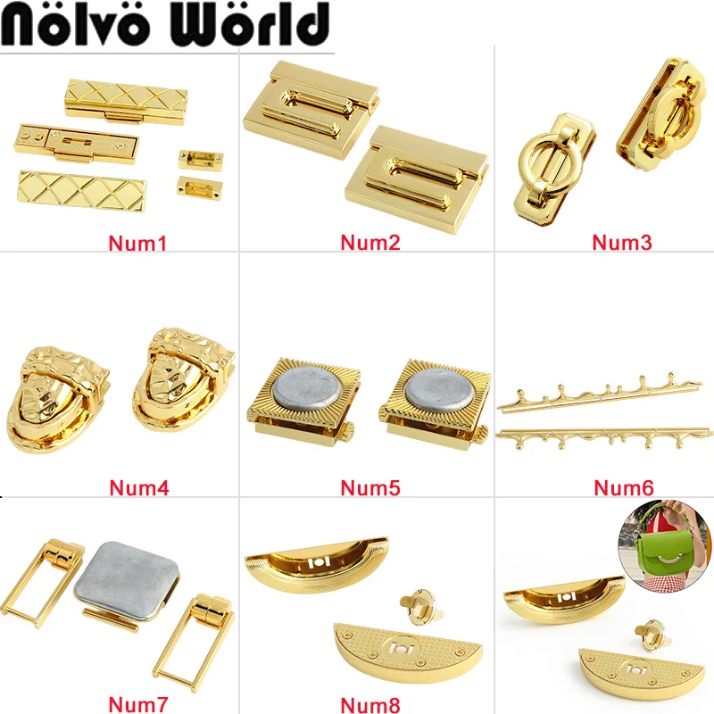K Gold Metal Locks Clasp Turn Flip Lock For DIY Leather Bag Handbag Shoulder Purse Button Slide Clip Buckle Hardware Accessories