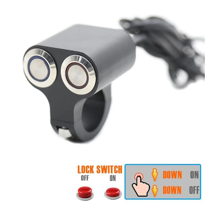 Motorcycle Handlebar Led Indicator Light Switch 25mm Adjustable Mount Waterproof Button Switch DC12V, Lock Switch