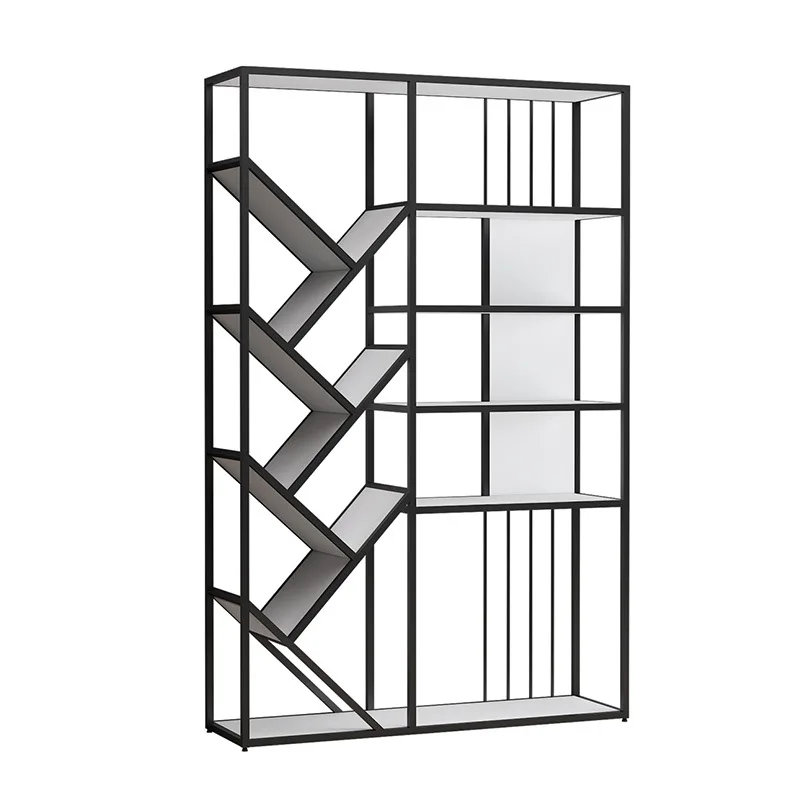 

Wrought iron bookshelf shelf floor floor home office, simple solid wood, multi-layer storage display shelf, creative partition