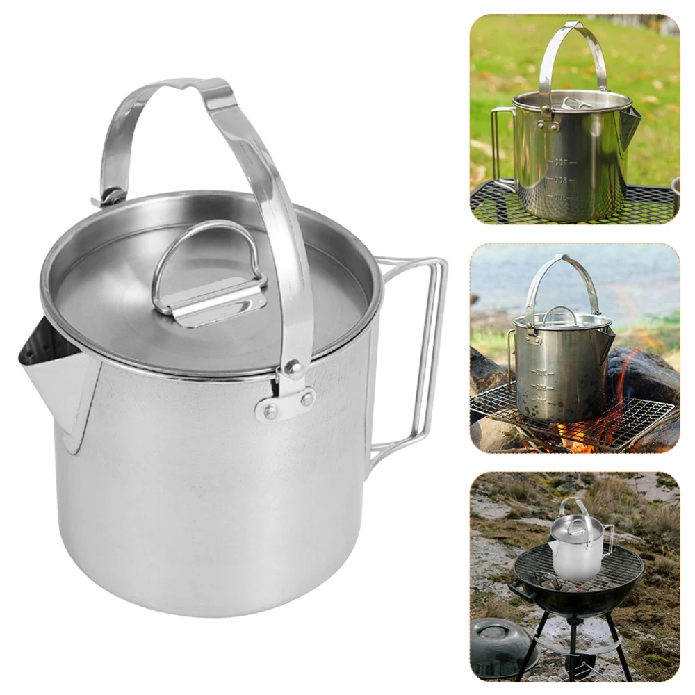 1.2L Portable Kettle Outdoor Camping Hiking Tea Kettle Large Capacity Water Kettle Stainless Steel Kettle Teapot Heatable Pot