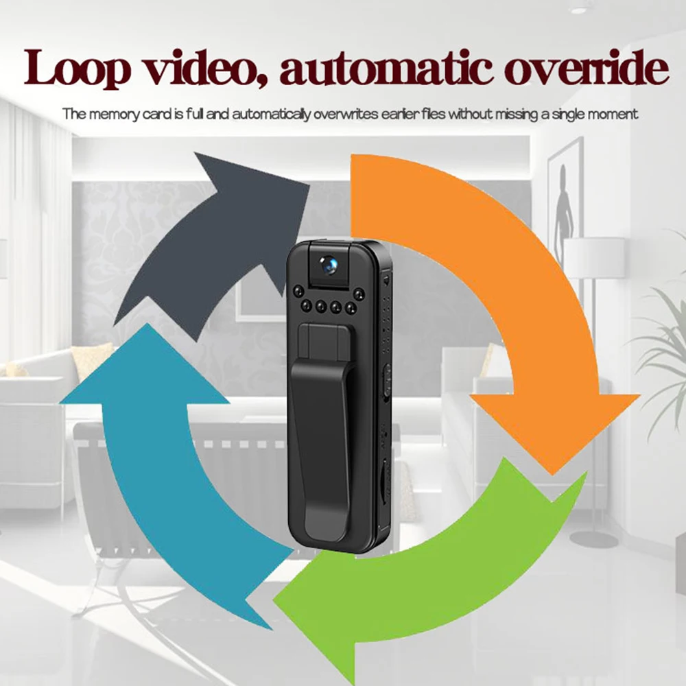 64GB 1080P Mini Clip Video Camera 180-degree Rotary Lens Night Vision Sports Camera Surveillance Camcorder Voice Recorder