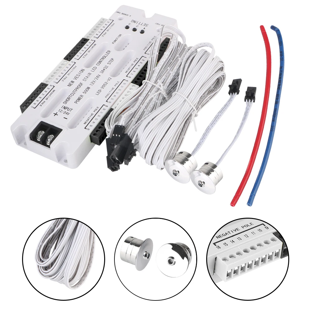Controlador de cortocircuito para escalera, luz LED con Sensor de movimiento DC12V/24V, luz nocturna, 32 canales
