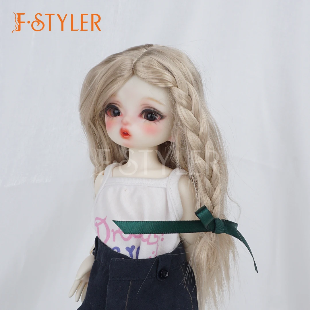 

FStyler Handmade Side Braid Dolls Wig for BJD Synthetic Mohair Back Braids Wig Fit 6-7 7-8 8-9 Inche Head Size