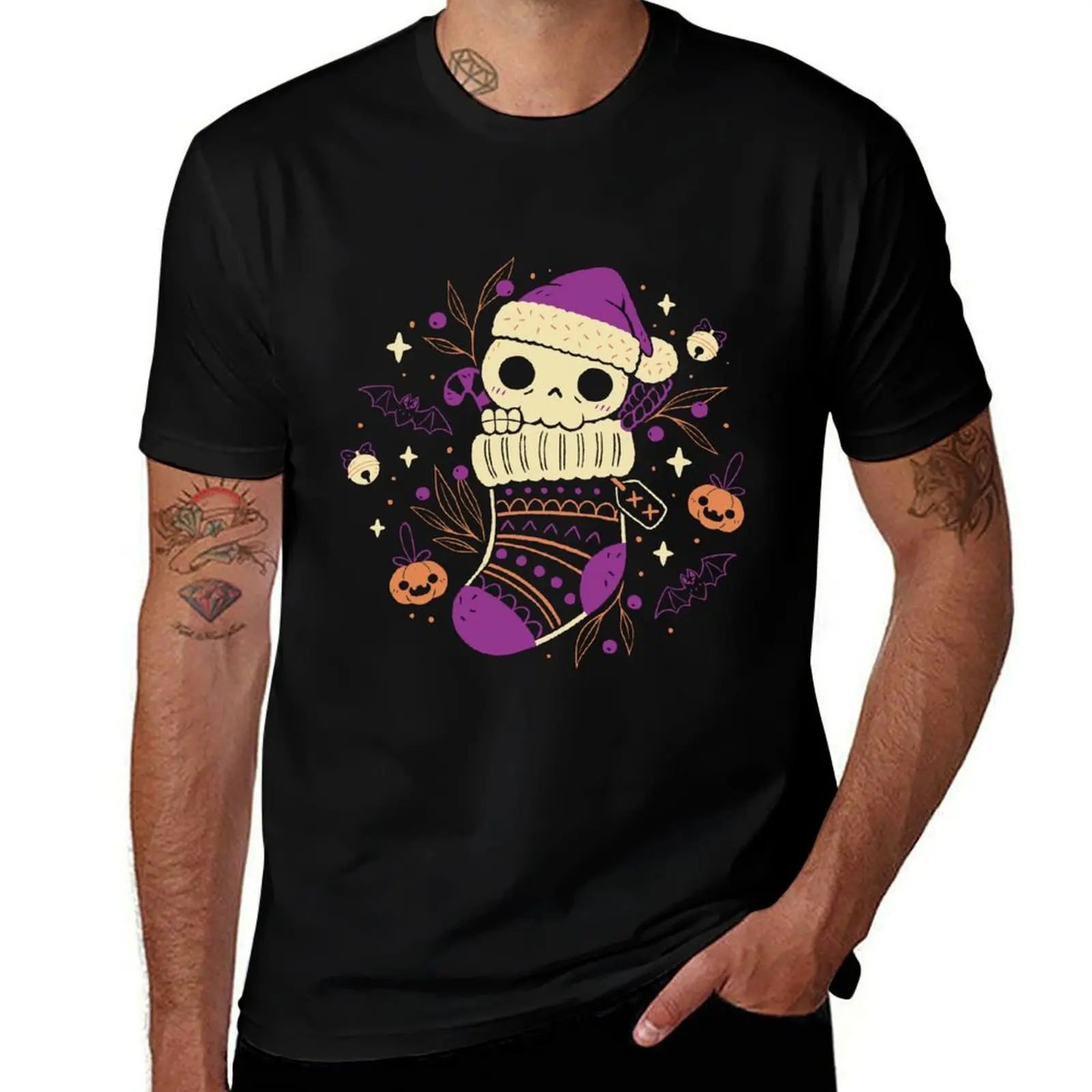 Cute Christmas Stocking Skull T-Shirt Quick Dry Sports Short Sleeve Tee T-Shirt