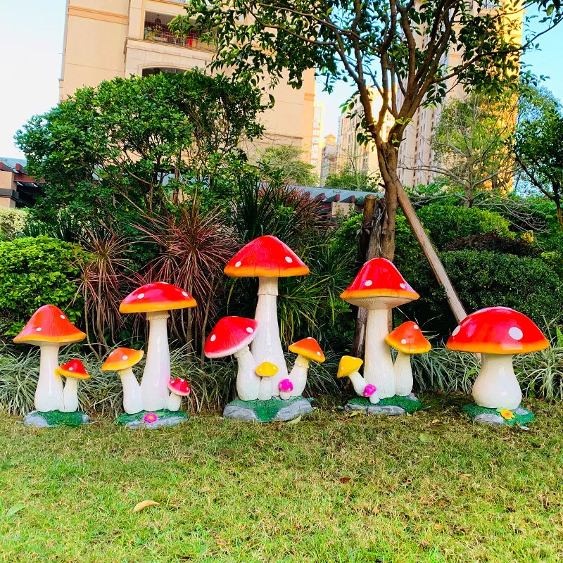 في الهواء الطلق FRP محاكاة حديقة الفطر زخرفة المناظر الطبيعية الصغيرة