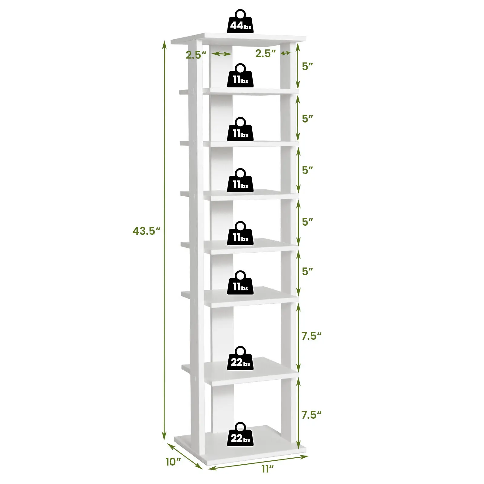 Costway 7-Tier Wooden Shoe Rack Narrow Vertical Shoe Stand Storage Display Shelf White