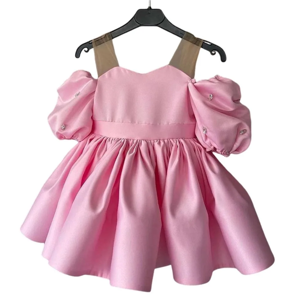 Vestito da bambina tinta unita bambina monospalla maniche a bolle abito da principessa vestidos nias