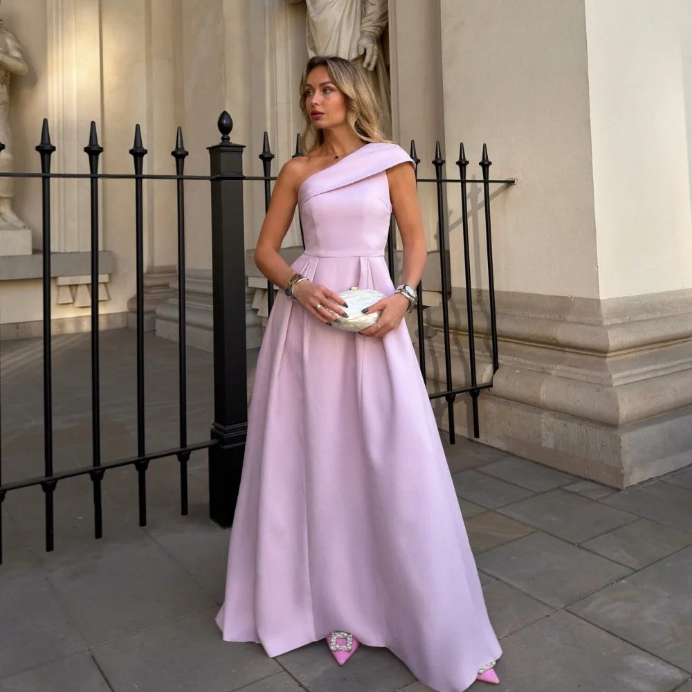 

Customized Matching Exquisite Jersey Pleat Rhinestone A-line One-shoulder Floor-Length Evening Dresses Sizes Available Unisex