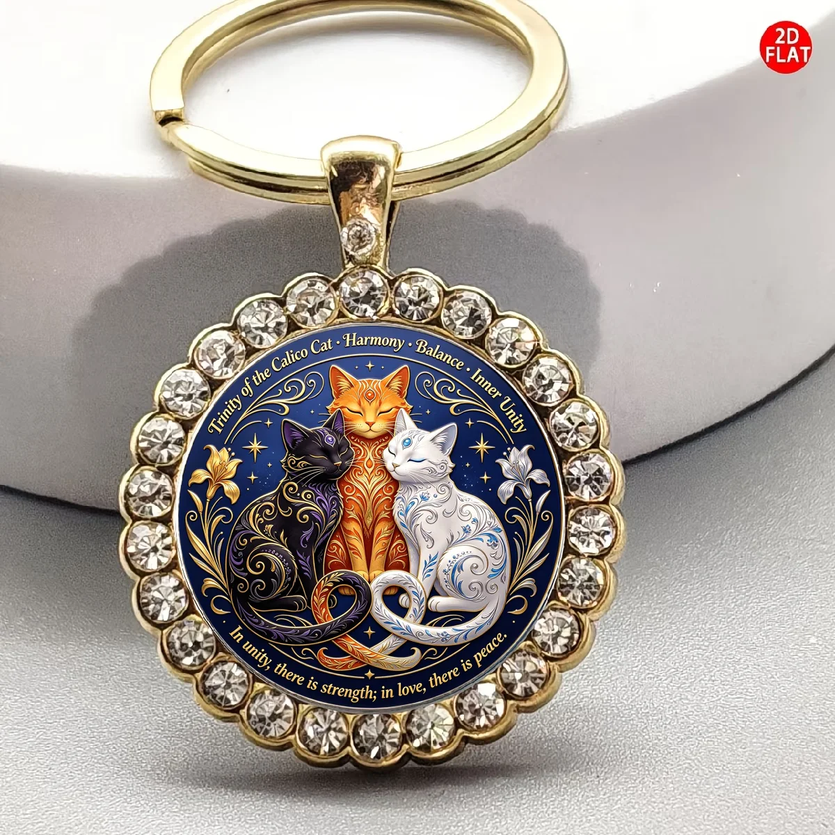 1 Porte-clés cabochon en verre "Unité et Amour" avec chat mignon – Parfait pour les fêtes sur le thème des chats ou comme cadeau pour les meilleurs amis