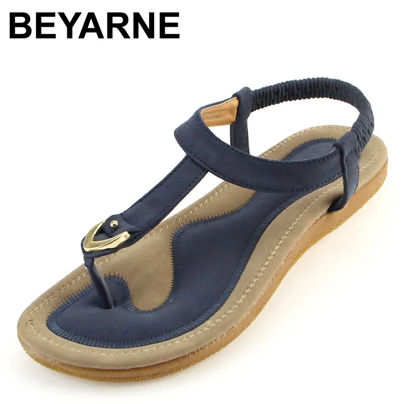 BEYARNE size 35-42 new women sandal flat heel sandalias femininas summer casual single shoes woman soft bottom slippers sandals