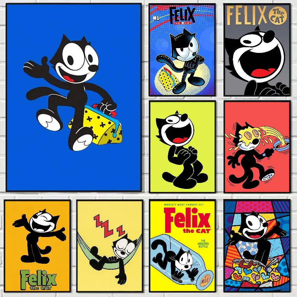 Anime Felix The Cat Anime Poster Waterproof Wall Art Sticker For Bar Living Room Vintage Room Decor Print Gift