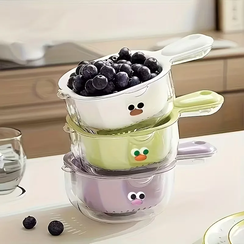 Duckbill Fruit Washing Basket, Cute Handle Double-Layer Colander, 2-in-1 Thickened Draining Basket for Kitchen Home Use