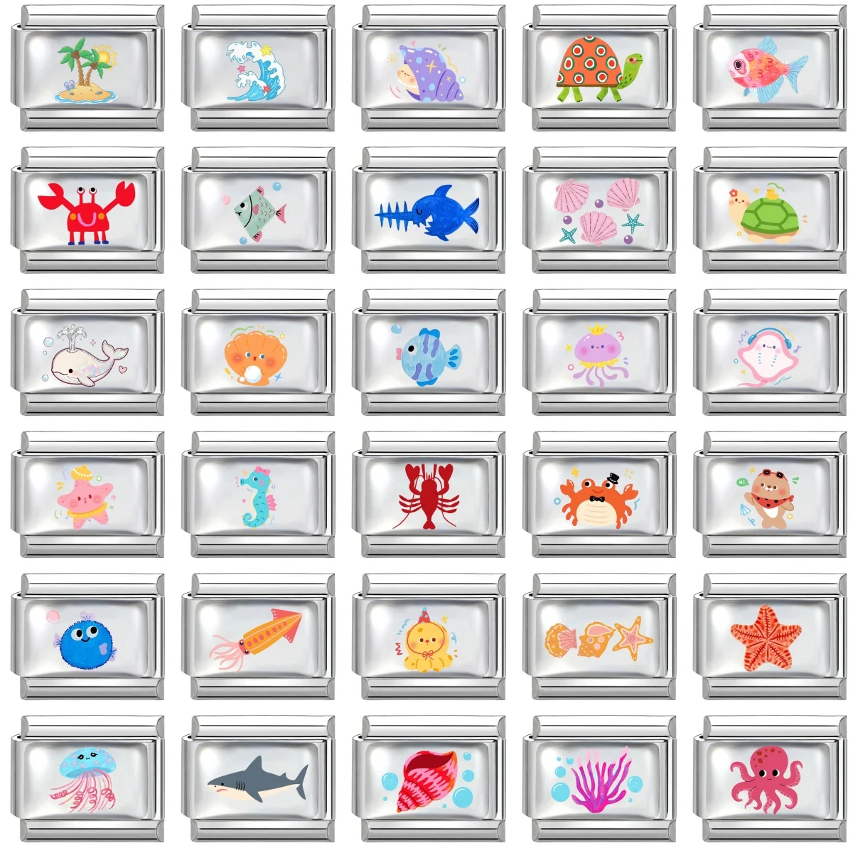 Y2K Cute Marine Organisms Crab Fish Charm Italian Links Fit 9mm Bracelet Stainless Steel Women Making DIY Jewelry Gift Wholesale