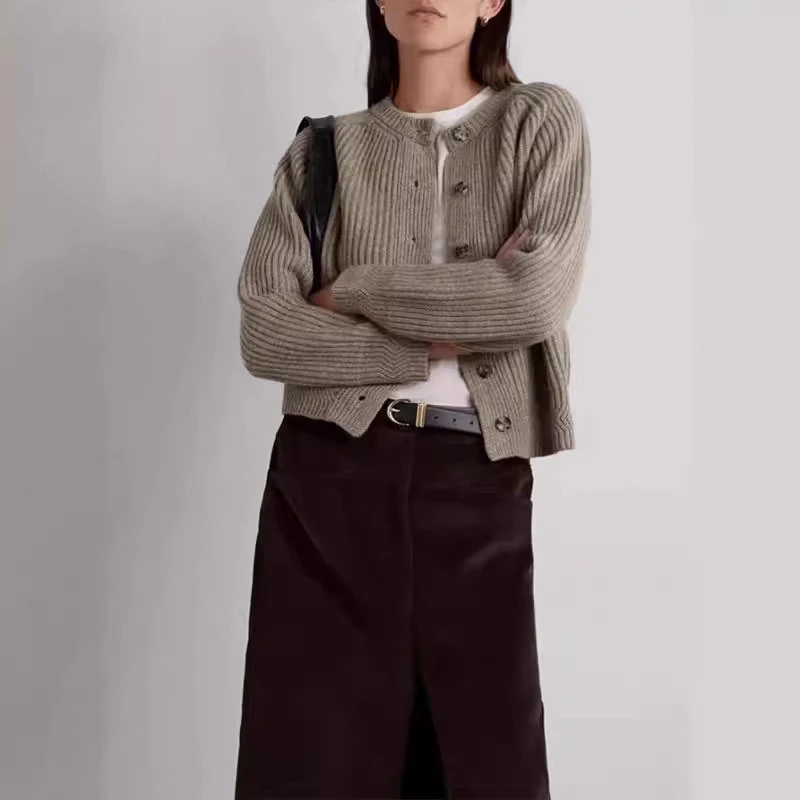 R0W 2024AW Women's Autumn Casual Loose Midriff Skirt High Waistband Straight Single Vent Skirt Khait* Cord Women's Skirt Y2K