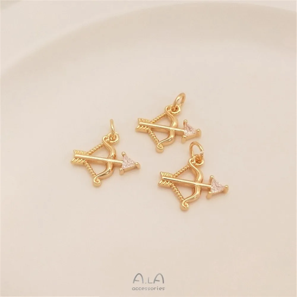 

Color Preservation 14K Gold Inlaid Zircon Arrow Creative Design Bow and Arrow Pendant Diy Handmade Bracelet Accessories