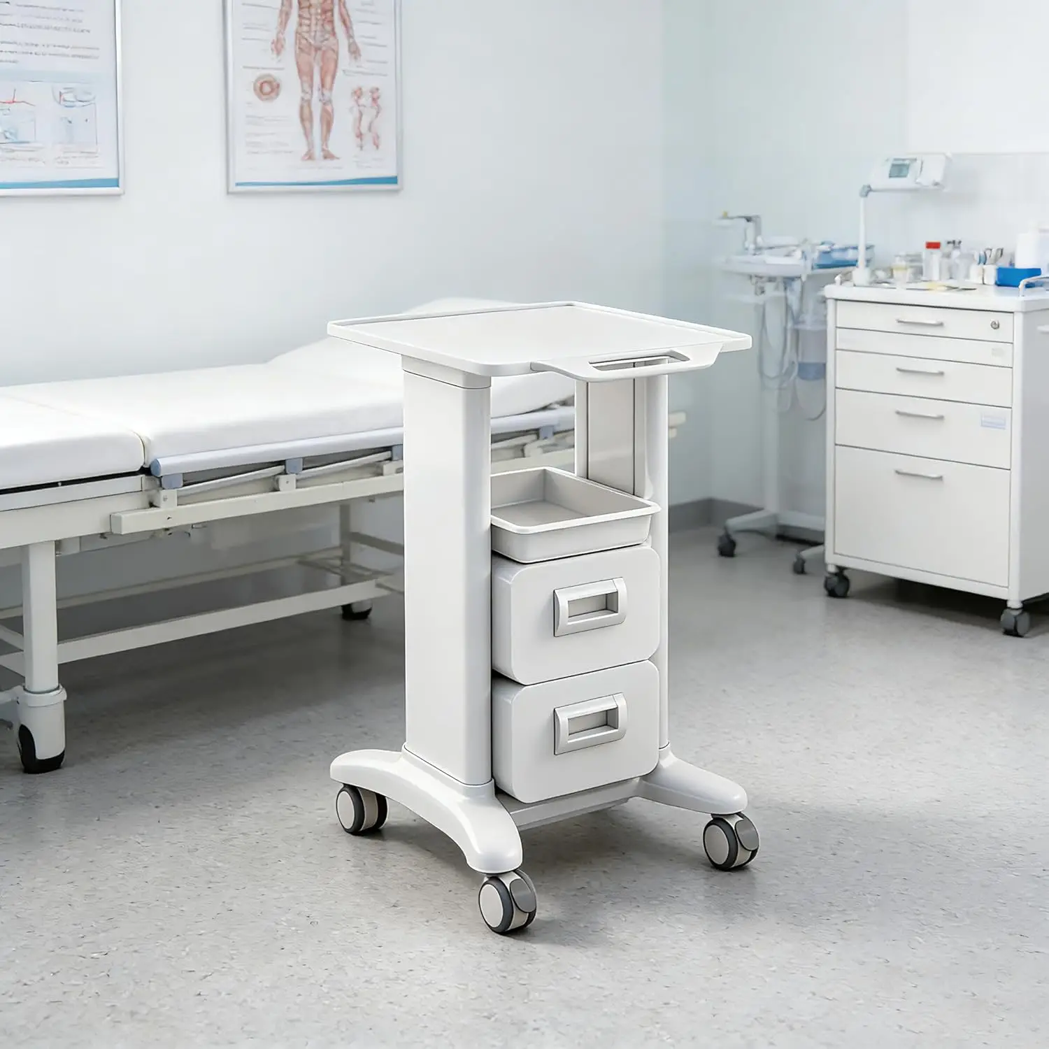 Medical Trolley Cart Mobile With Drawer Portable Hospital Ultrasound Cart With Silent Swivel Wheel 225 LBS Load For Beauty Salon