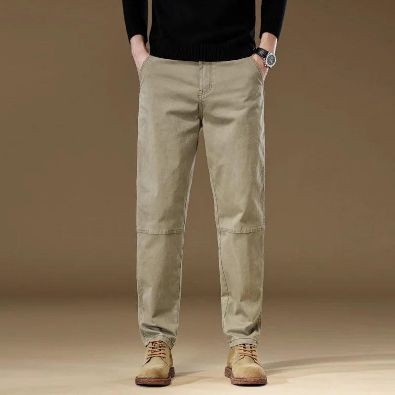 Korean Vintage Men's Cargo Pants Cotton Solid Straight Casual Baggy Pants Fashion Y2k Japan Streetwear Men Clothing