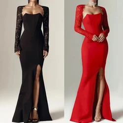 Customized Sparkle Exquisite Jersey Draped Pleat Evening Mermaid Square Collar Bespoke Occasion Gown Long Dresses