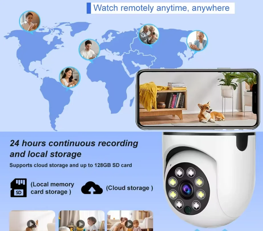 Wireless WiFi Smart Surveillance Camera 1080P Full HD PTZ Pan Tilt Zoom 360° Rotation Color Night Vision Two Way Audio Wide Angl