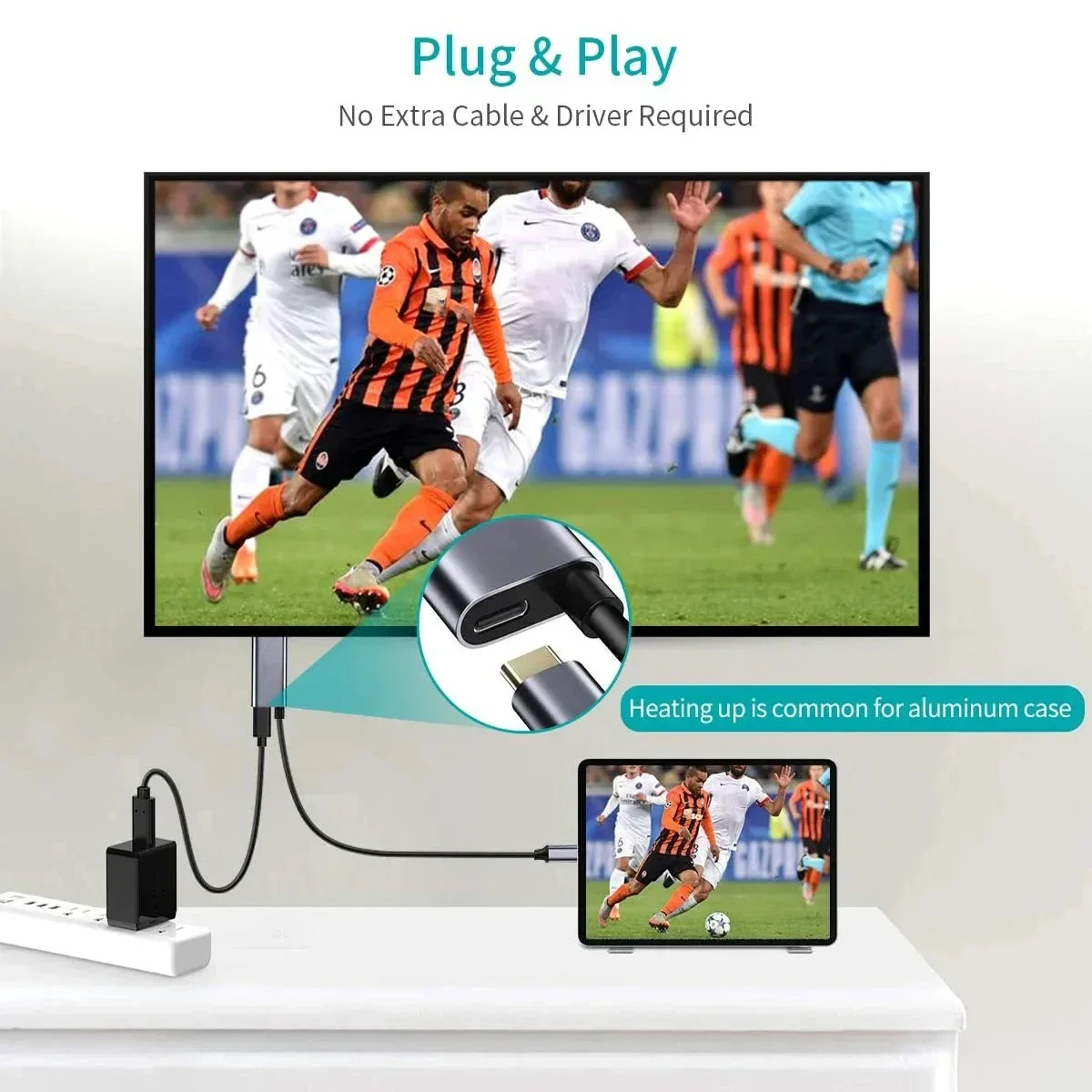 KEBIDUMEI Type C to HDMI-compatible Cable USB C to HDMI Converter 4K 60Hz/30Hz USB HDTV Cable Adapter PD 65W Charger for PC TV view 4