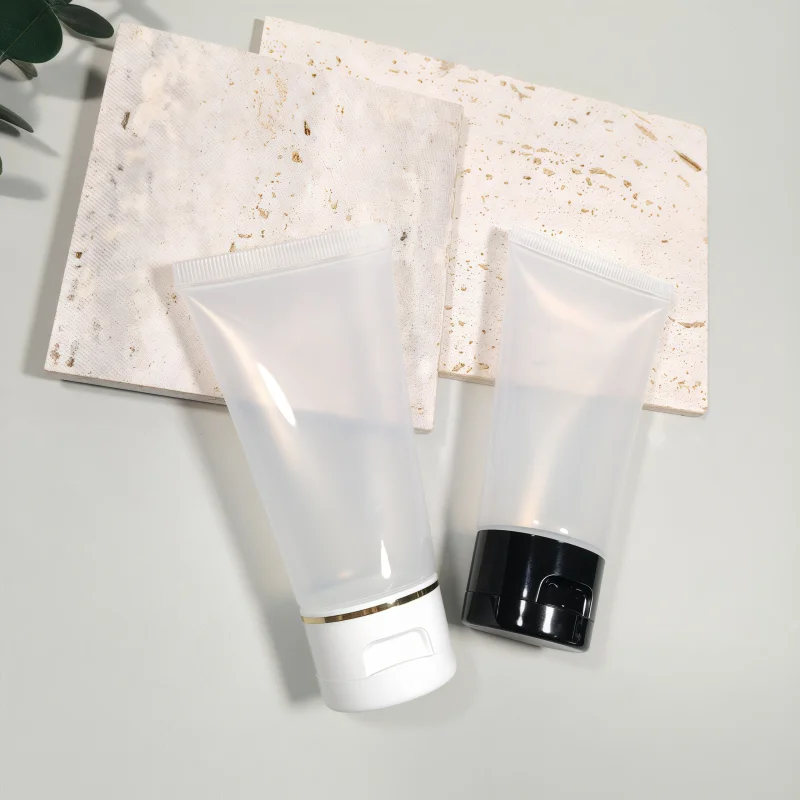 50 قطعة 50 مللي أنابيب ضغط شفافة قابلة لإعادة الملء للكريم اليدوي للغسول مجهزة بغطاء قلاب أسود/شفة قلابة ذات حواف ذهبية بيضاء #1