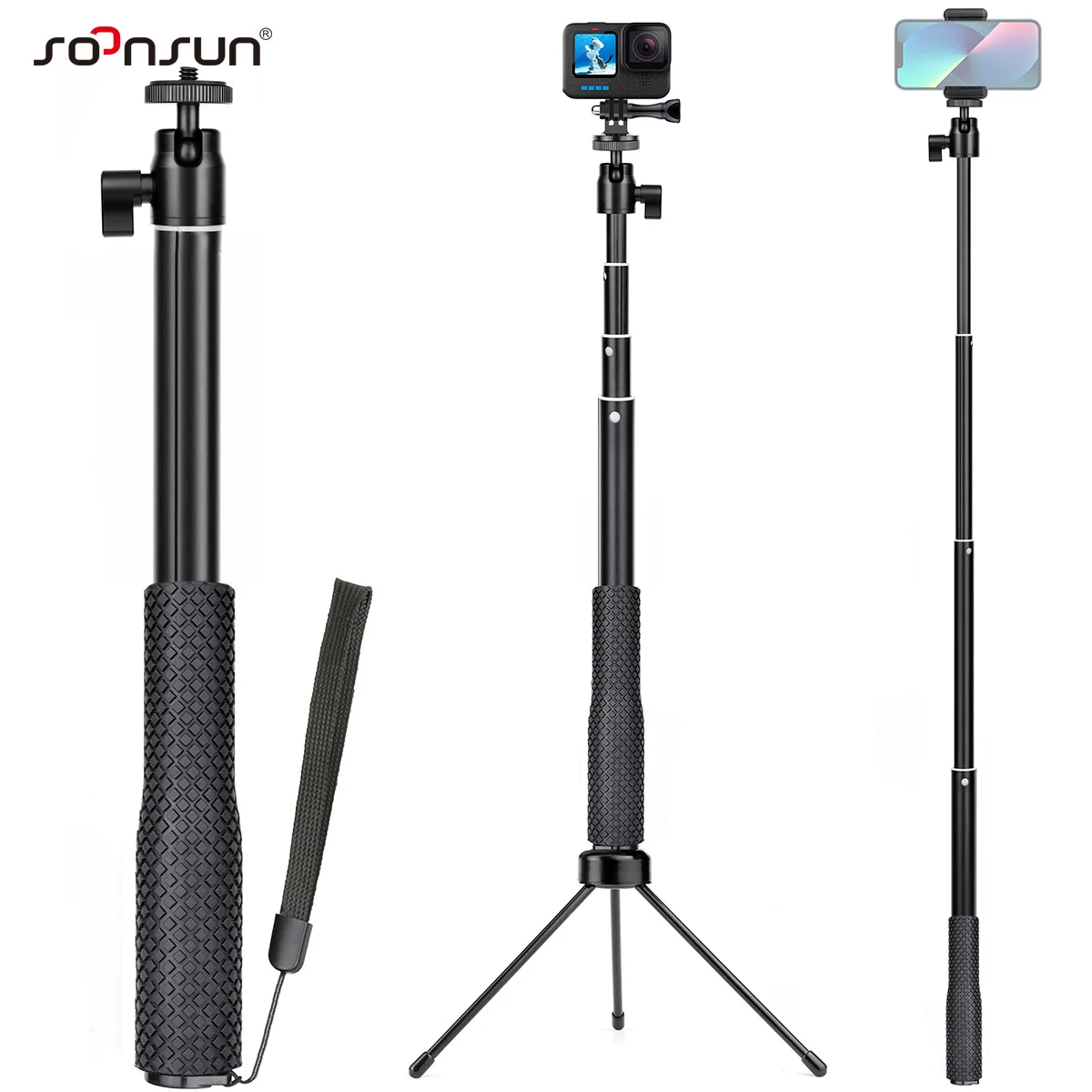 37 นิ้ว 360 องศา ขาตั้งมือถือแบบยืดได้ สำหรับถ่ายวิดีโอ Vlog ท่องเที่ยว รองรับ GoPro, DJI Osmo, Insta360 และ SKASO
