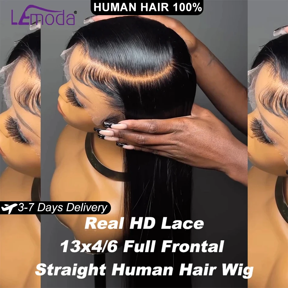 

250 Density 13x6 HD Lace Frontal Wig Invisible Real HD Lace 13x4 Full Frontal Lace Wig Straight Pre Plucked Virgin Human Hair