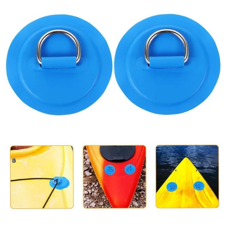 4pcs 8cm Round D-Ring Patch, D-Ring Tie Down for Inflatable Boat & Surfboard, PVC Patch Deck Hardware