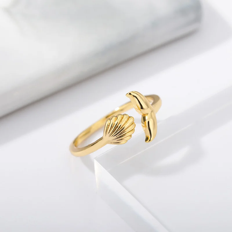 Mermaid Fish Tail Whale Opening Rings Cute Sweet Female Resizable Ring Girls Stainless Steel Midi Finger Knuckle Jewelry Gift