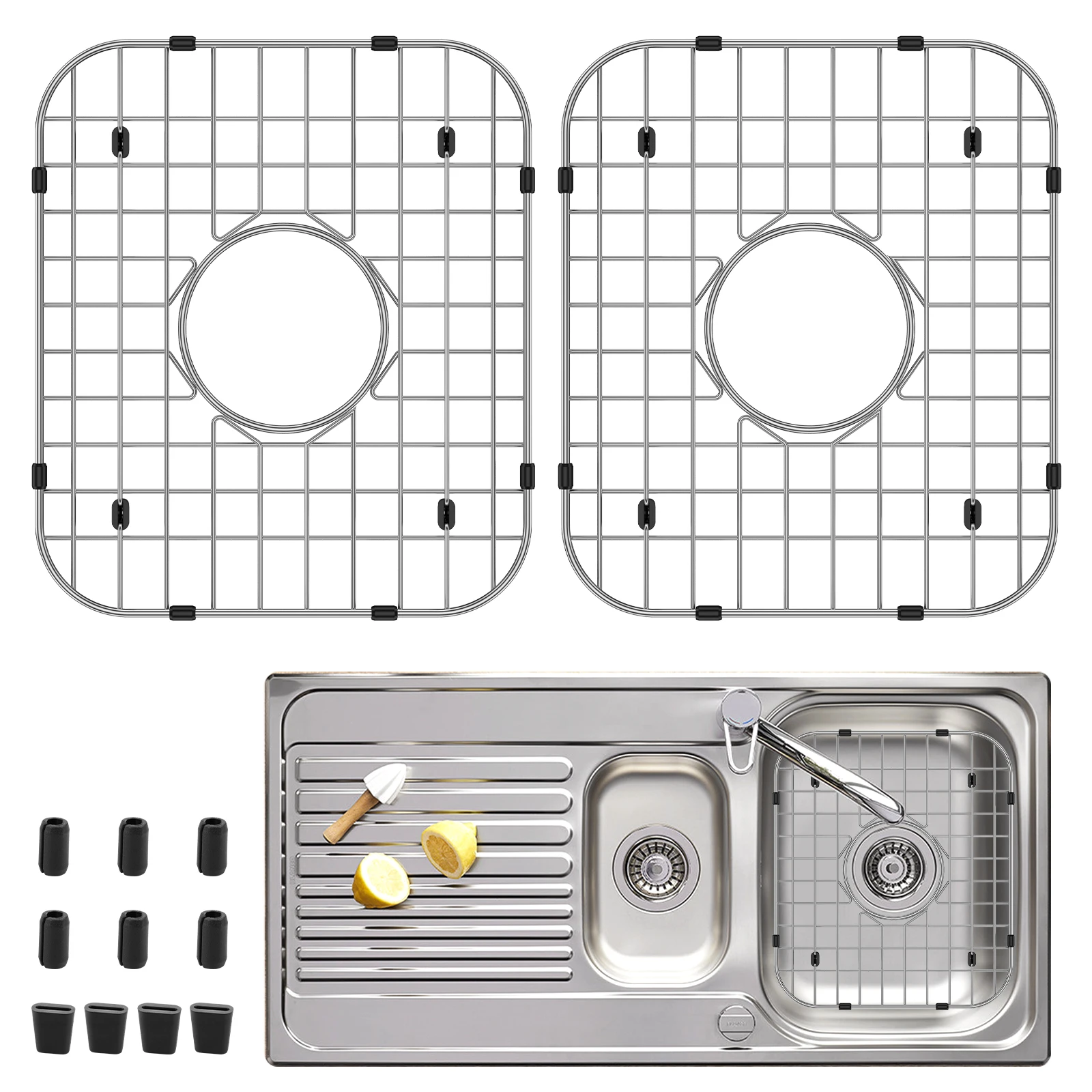 2Pcs Sink Grid Stainless Steel Sink Protectors Drainage Racks Kitchen Sink Protector with Rubber Padded Feet for Kitchen Gadgets