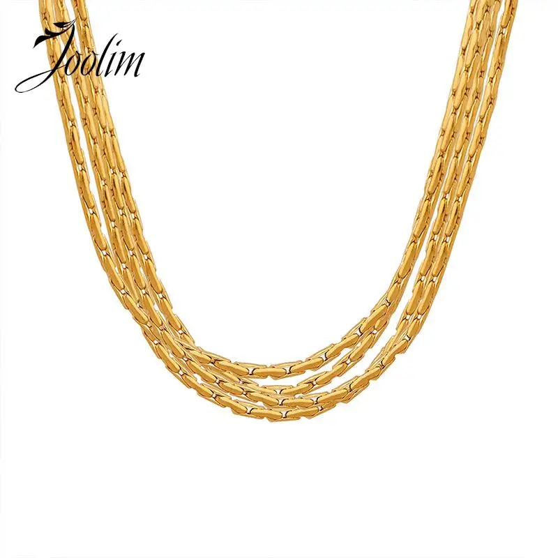 

Joolim Jewelry High End PVD No Fade Elegant Temperament Light Luxury Multi-layer Choker Chain Stainless Steel Necklace for Women